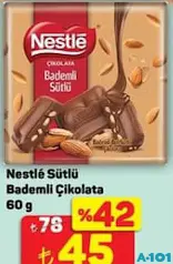 NESTLE SÜTLÜ BADEMLİ ÇİKOLATA 60 G